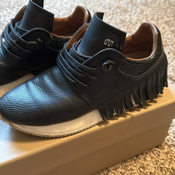Esseutesse Leather Fringe Sneaker - Black in size 37 in EUC - Picture 2 of 7